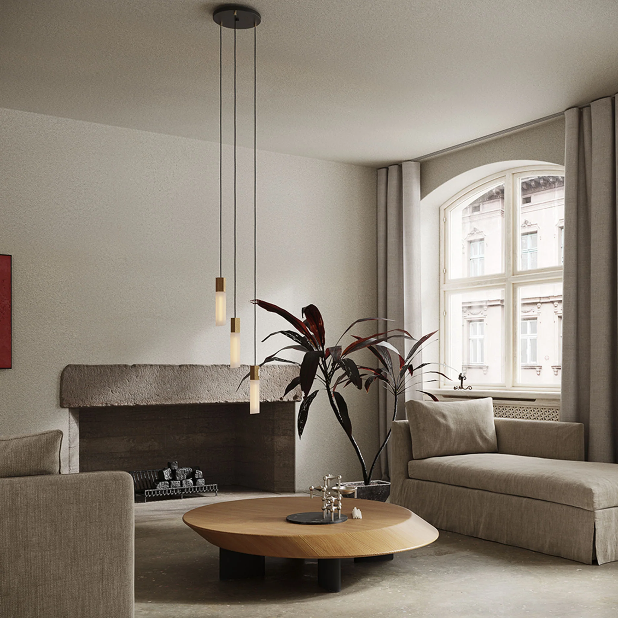 Basalt Triple Pendant in Brass - Image 3